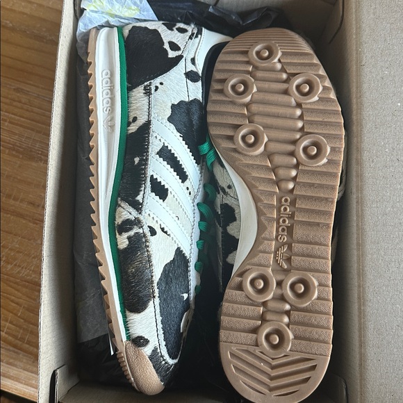 Adidas Black and White Cow Print Shoes with Green Laces SL 72 OG women - Picture 5 of 6